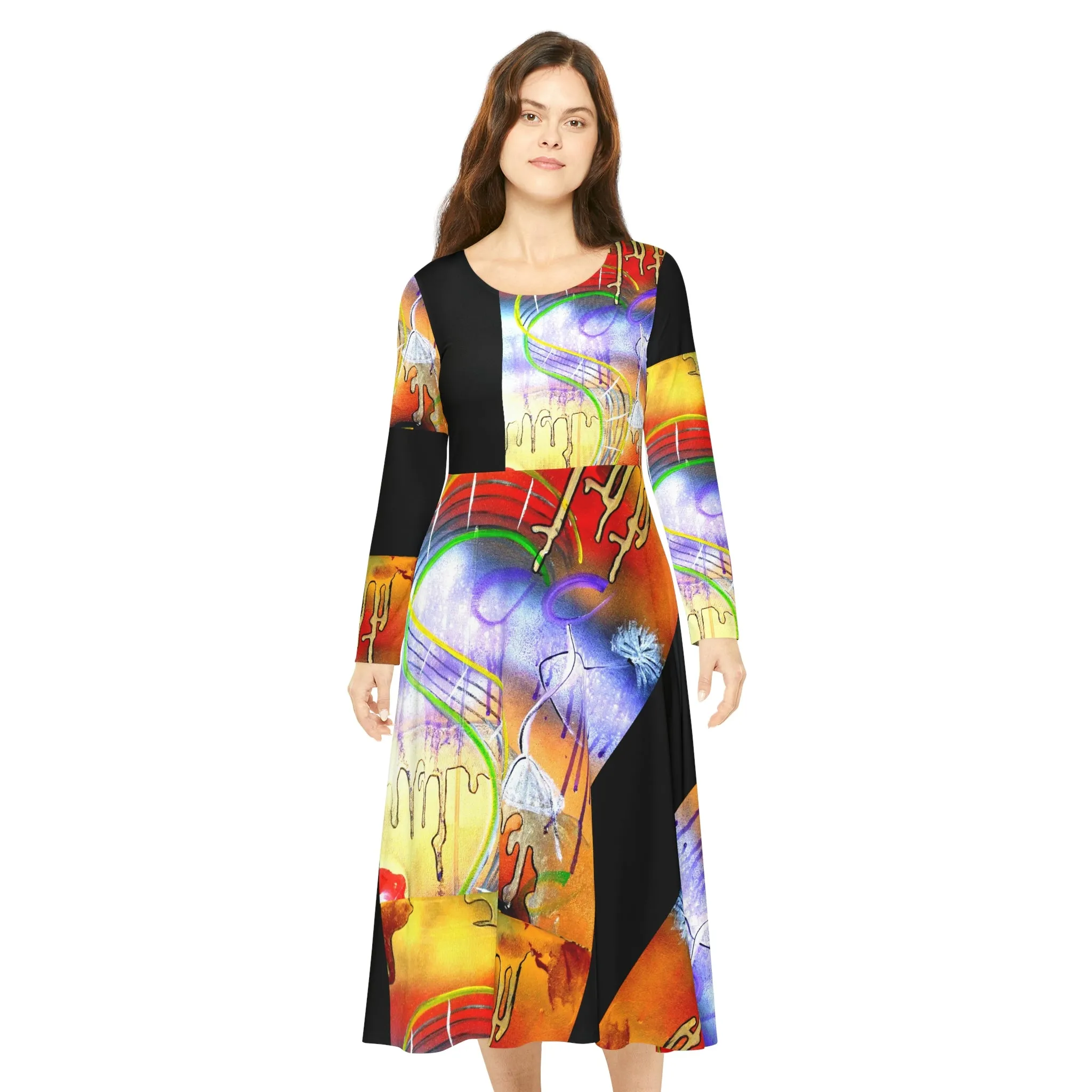 Women's Long Sleeve Dance Dress (AOP) MARDI GRAS