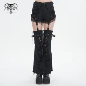 Women's Punk Detachable Mesh Splice Ripped Pants